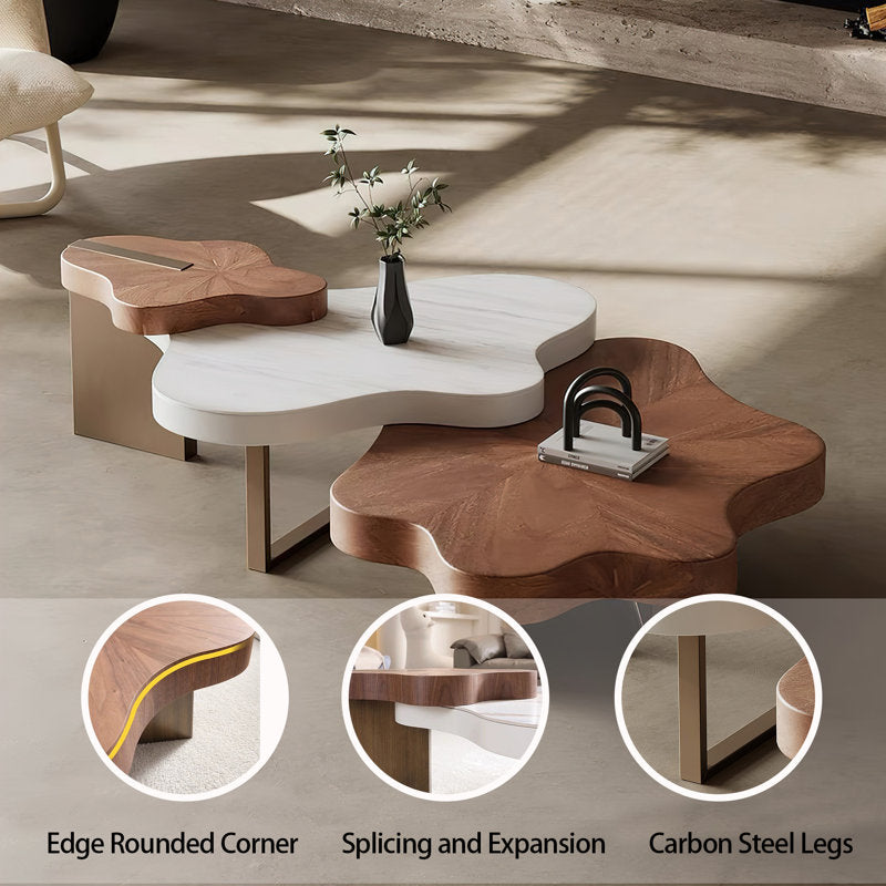 Modern handcrafted teak wood nesting coffee table set