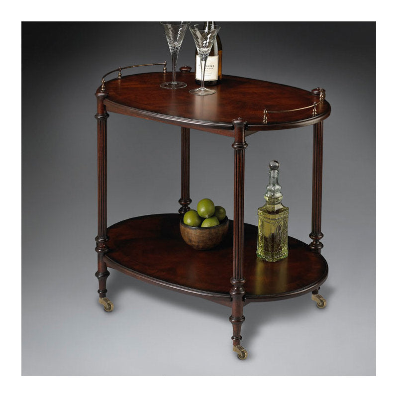 Luxury solid teak wood bar cart with two-tier storage shelves