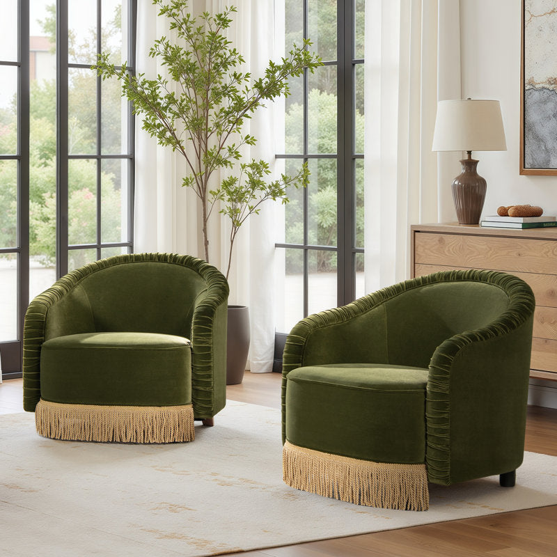 Modern velvet lounge chair with teak wood construction