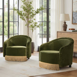 Modern velvet lounge chair with teak wood construction