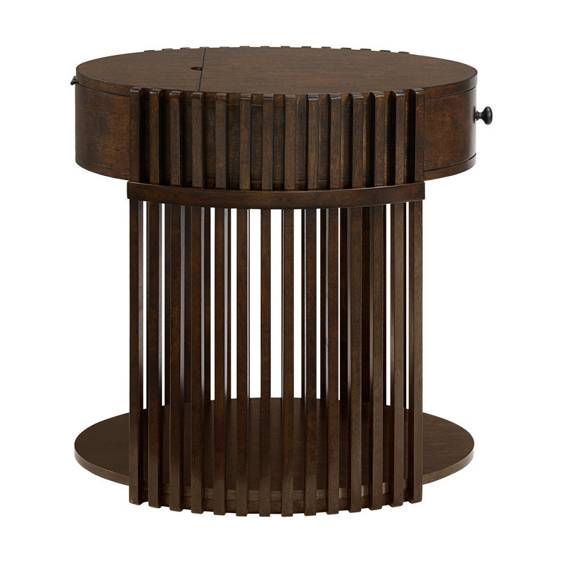 Handcrafted Slatted Wooden Side Table