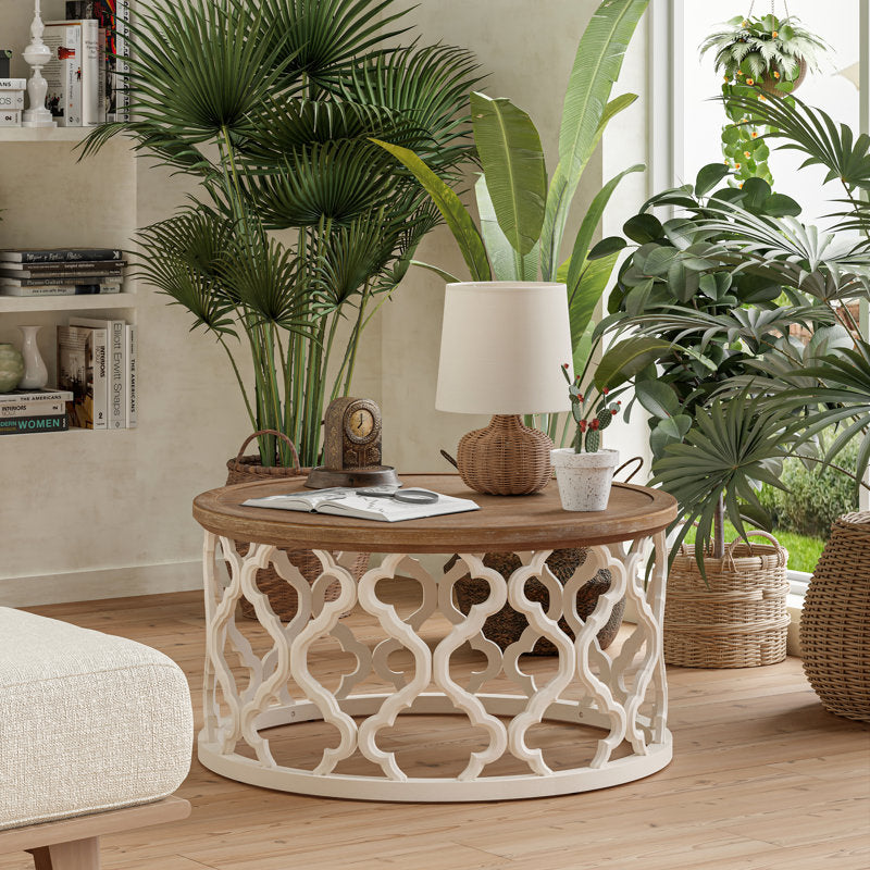 Handcrafted teak wood round coffee table