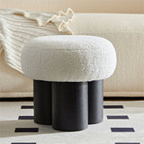 Premium round upholstered teak wood seating stool