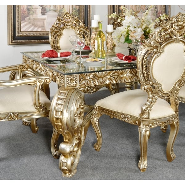 Antique gold luxury dining set with upholstered chairs