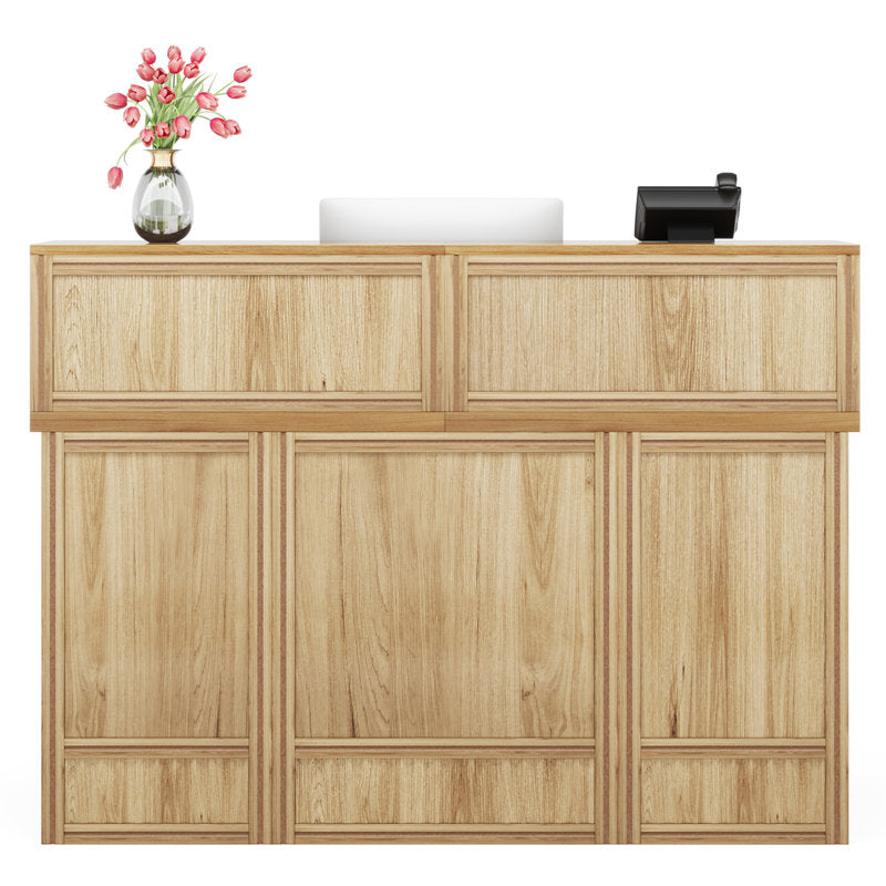 Contemporary office reception desk in teak wood
