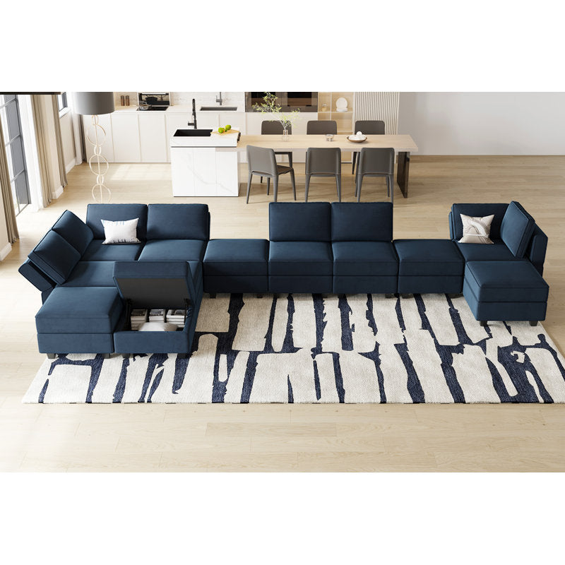 Comfortable modular corner sofa with teak wood frame