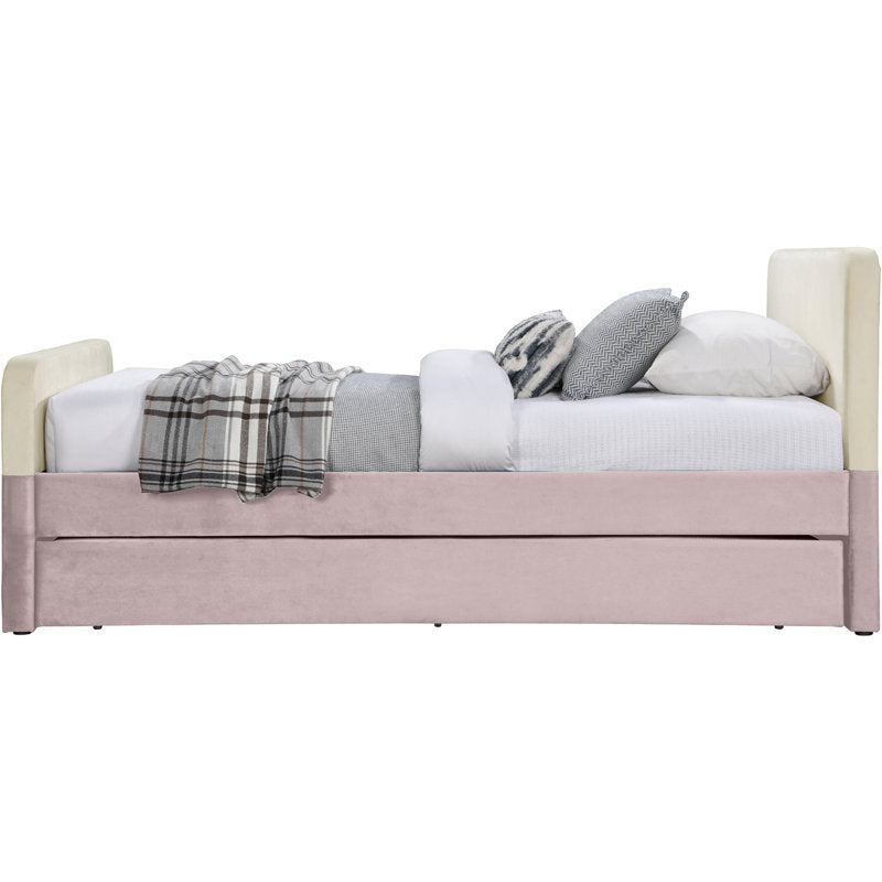 Premium upholstered single bed in blush pink
