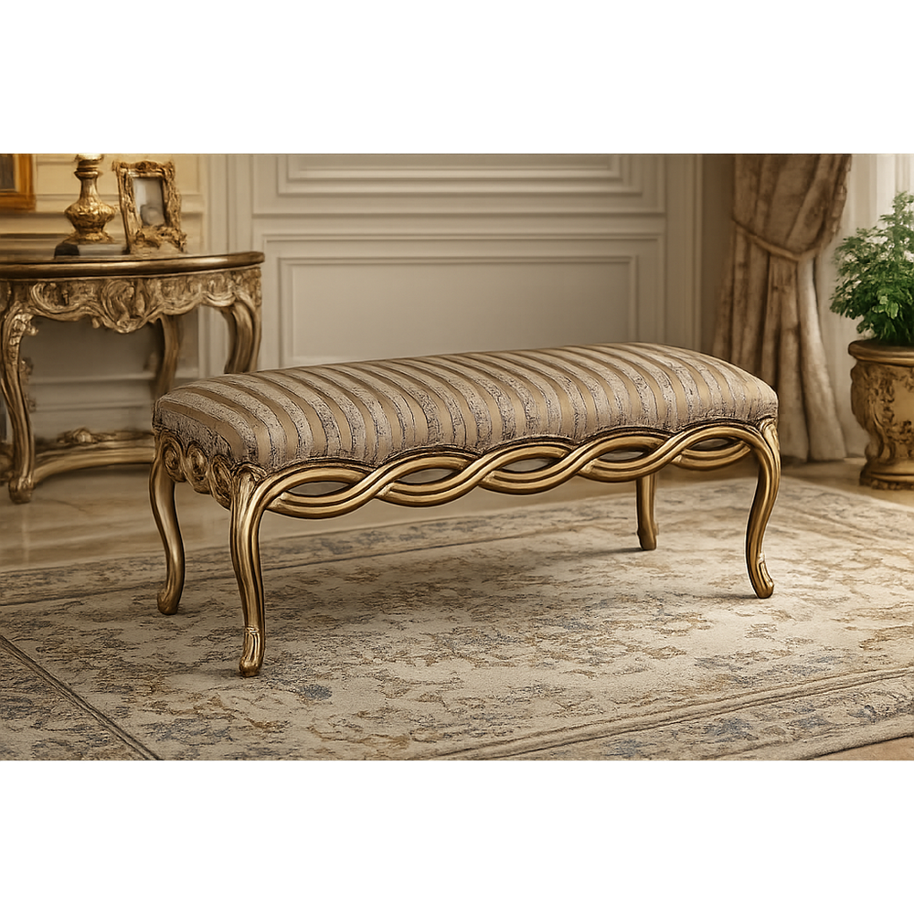 Handcrafted premium teak wood designer bench with upholstered cushion