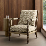 Luxury teak wood accent chair with fabric upholstery