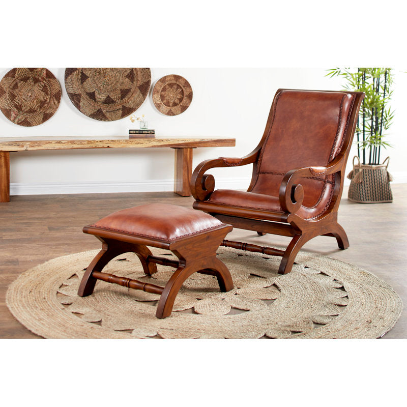 Solid teak wood high back lounge chair
