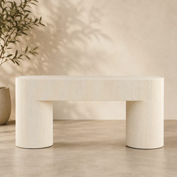 Modern fluted teak wood console table for luxury interiors
