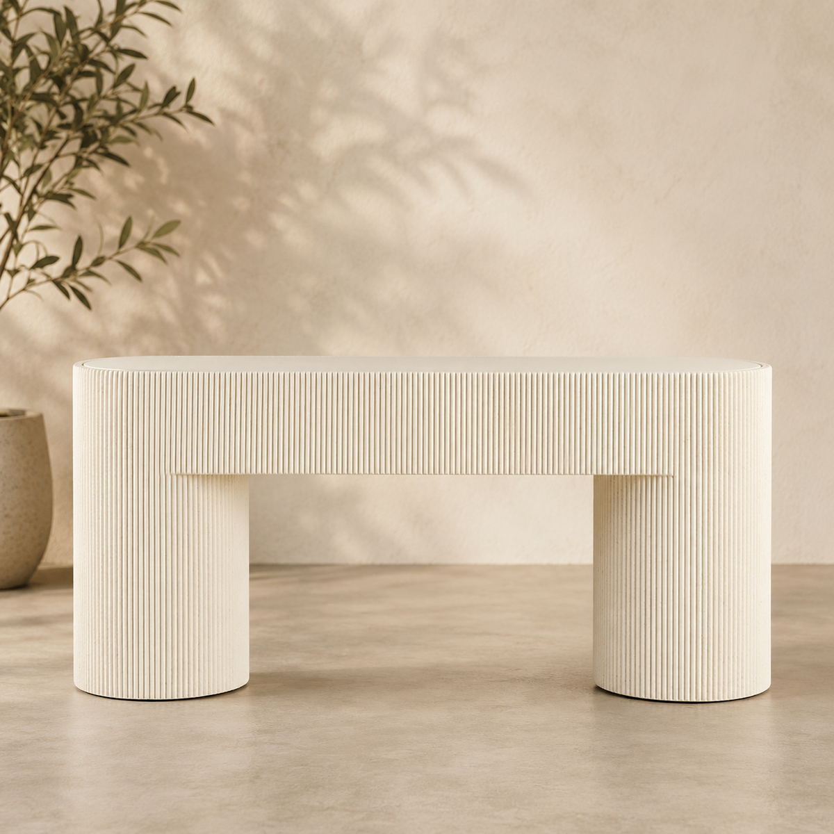 Modern fluted teak wood console table for luxury interiors