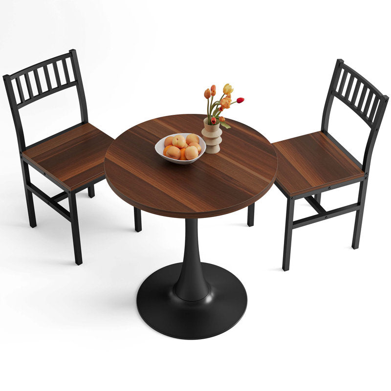 Round wooden dining table set with minimalist chairs