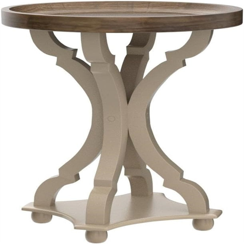 Luxury round teak wood end table with decorative base