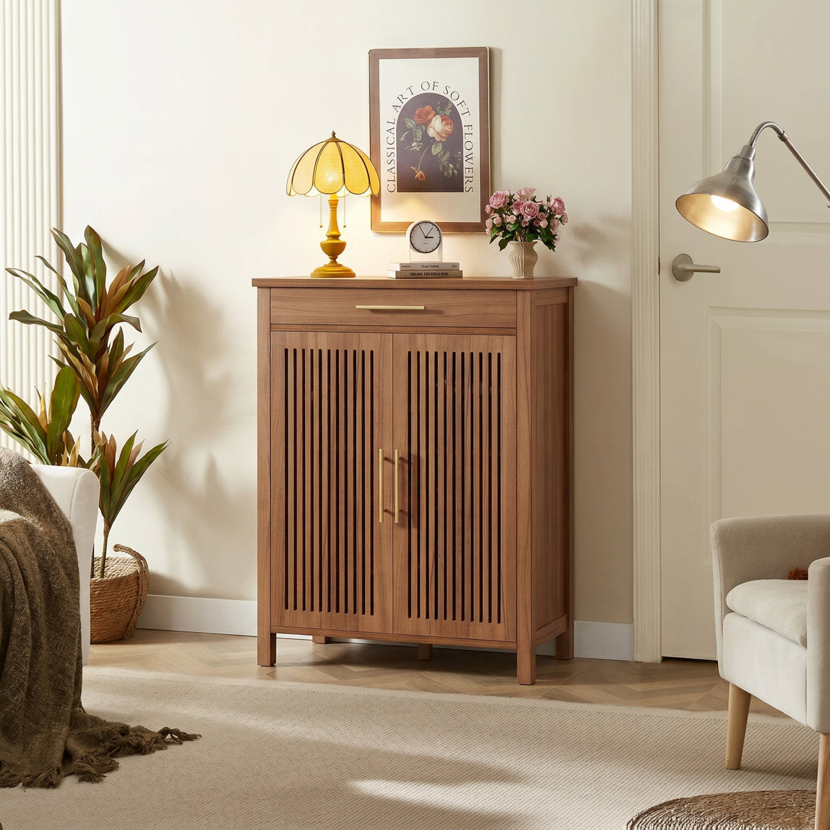 Contemporary teak wood storage cabinet
