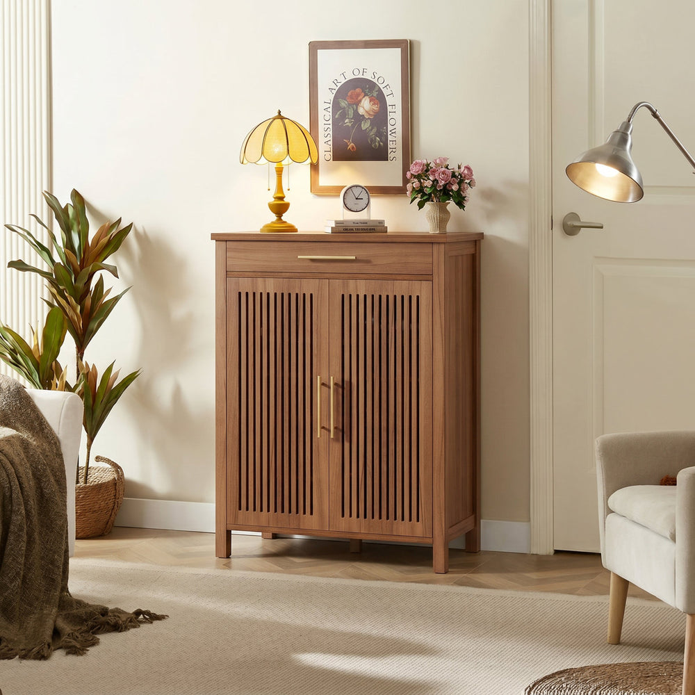 Contemporary teak wood storage cabinet