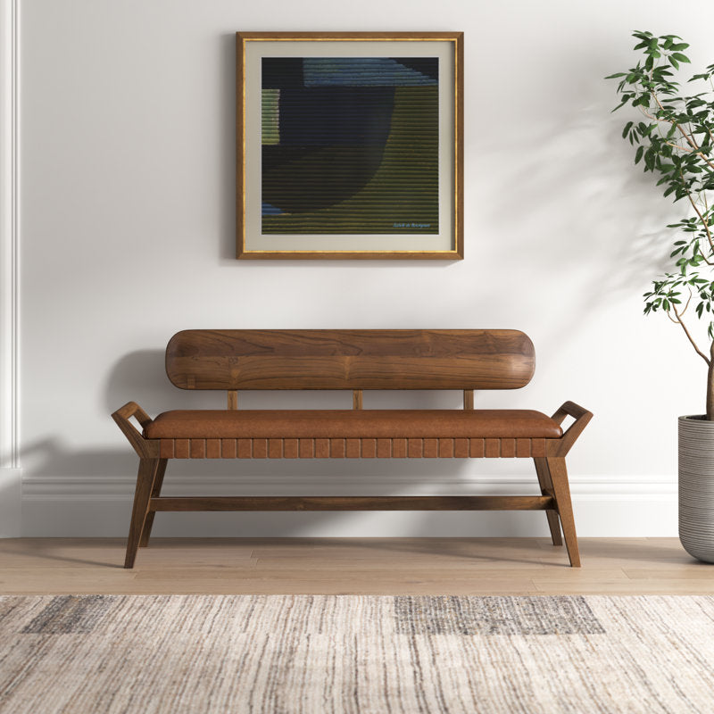 Solid teak wood wooden bench with cushion