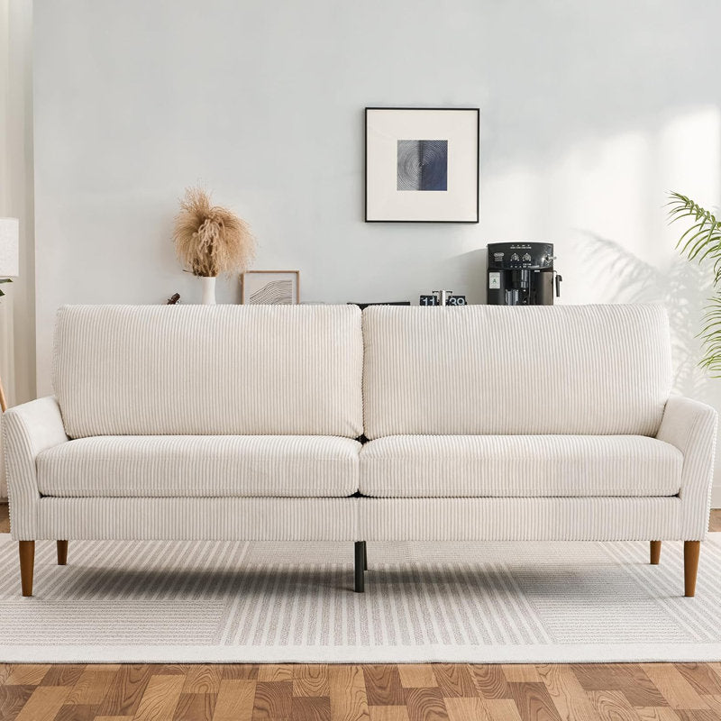 Premium beige upholstered teak wood couch