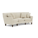 Contemporary upholstered teak wood couch with cushions