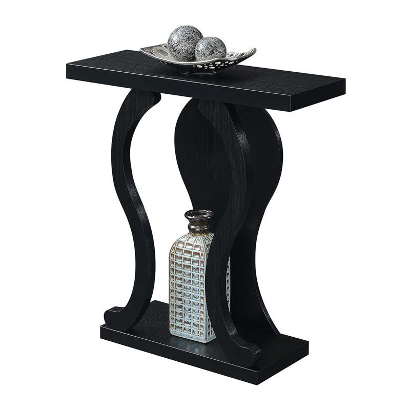 Modern curved pedestal teak wood hallway console table