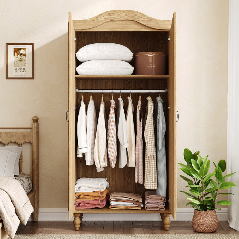 Wooden wardrobe with storage and natural finish
