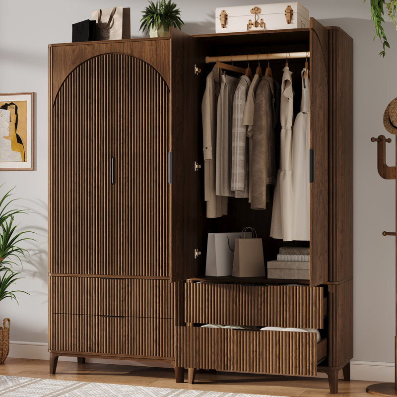 Wooden fluted storage cabinet in teak wood finish