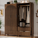 Wooden fluted storage cabinet in teak wood finish