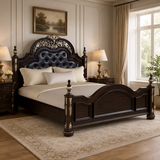 Luxury solid teak wood royal bed with upholstered headboard