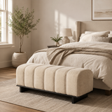 Premium beige upholstered bench made from solid teak wood