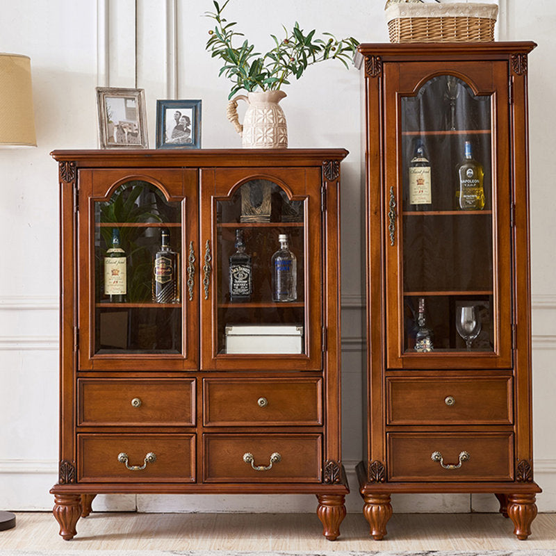 Elegant teak wood display unit with storage drawers