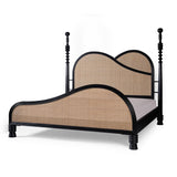 Handcrafted teak wood wave bed with cane detailing for luxury bedroom
