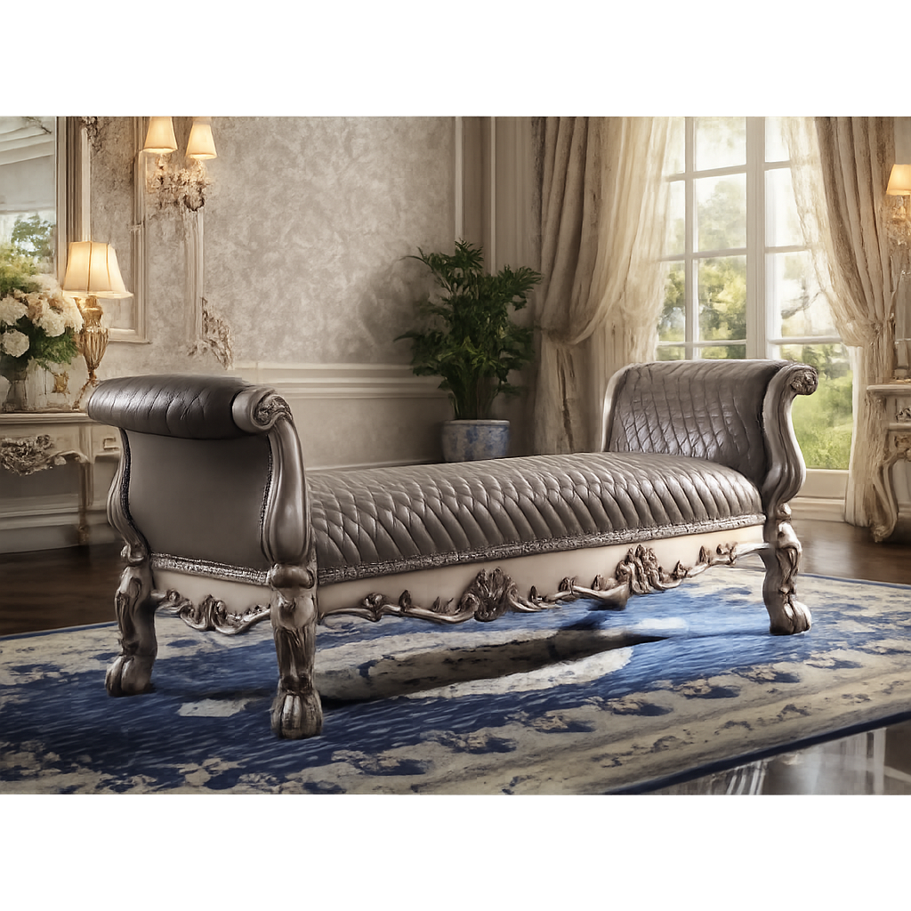 Luxury Hand-Carved Solid Teak Wood Chaise Lounge Bench