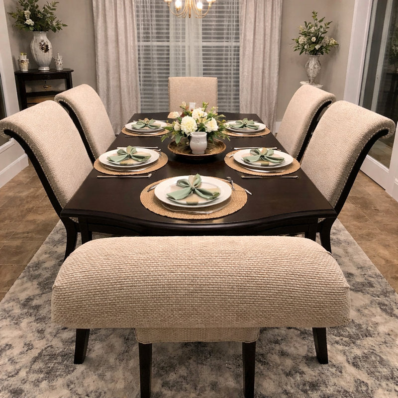 Luxury Solid Teak Wood Dining Table with Upholstered Chairs