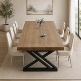 Luxury solid teak wood dining table with black metal base