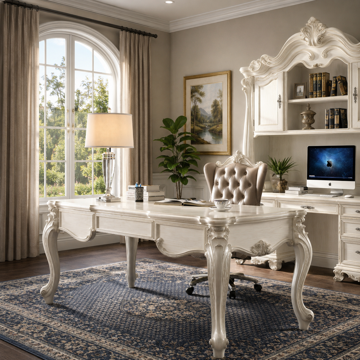 Royal carved teak wood office desk for luxury workspace