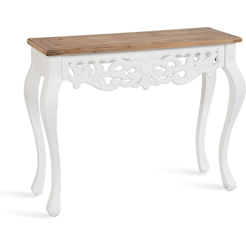 Luxury farmhouse console table with carved floral detailing