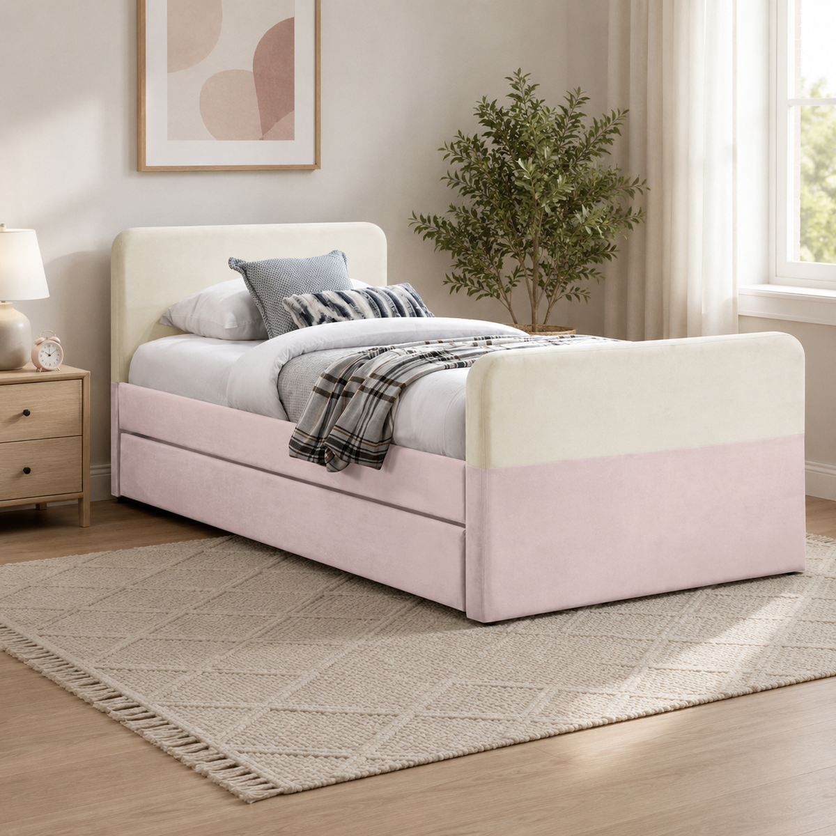 Luxury teak wood kids bed with storage drawer