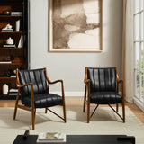 Premium black upholstered teak wood armchair