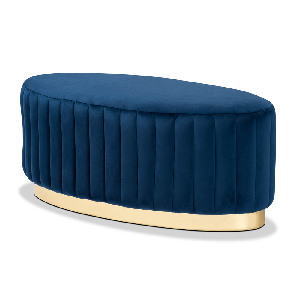 Modern blue velvet upholstered ottoman bench for living room