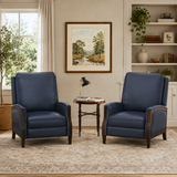 Teak wood blue upholstered lounge chair set by Sky Rise Decor