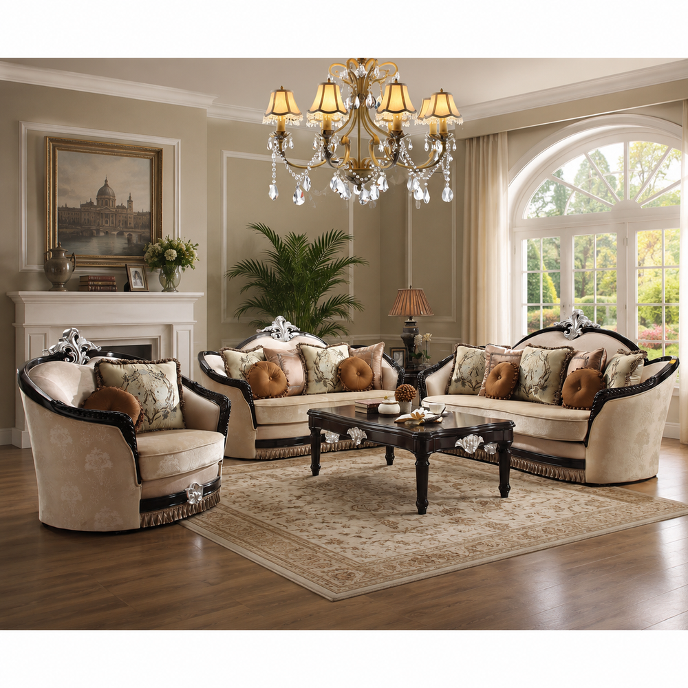 Luxury teak wood royal living room sofa set with premium upholstery