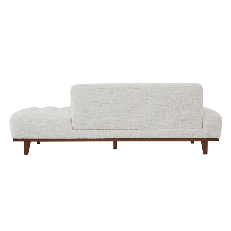 Minimalist modern teak wood sofa with tufted cushioning