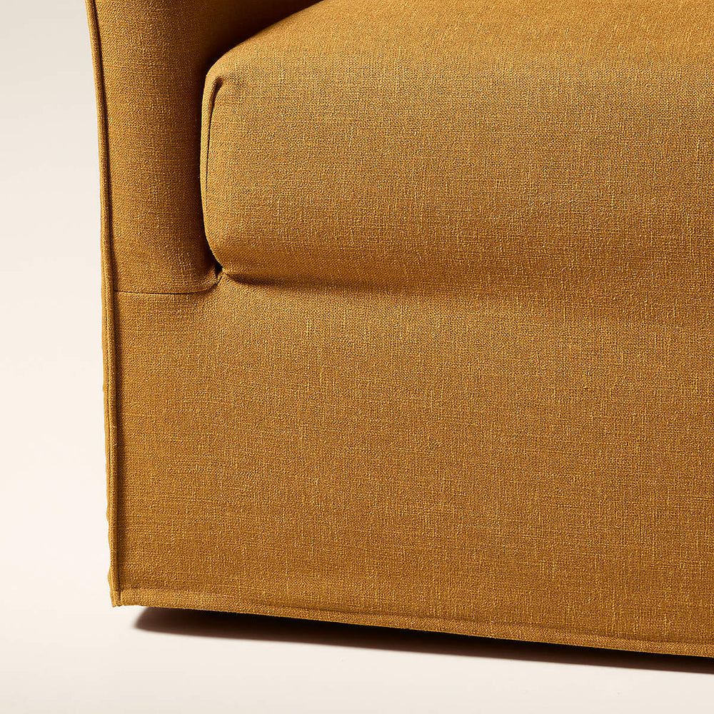 Comfortable 3-seater teak wood sofa in mustard color
