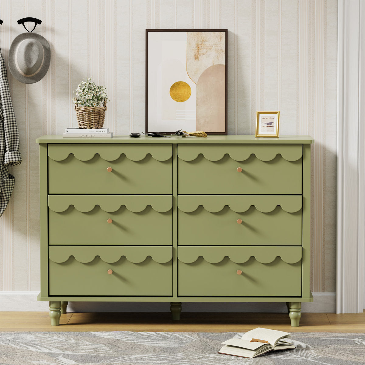 Elegant bedroom dresser with scalloped draw