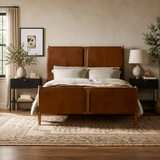 High-end teak wood upholstered platform bed