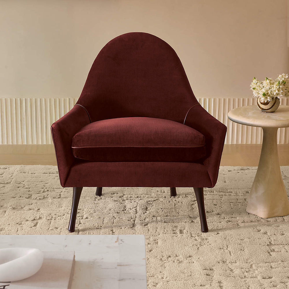 Premium teak wood lounge chair with velvet upholstery