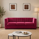 Luxury wine red velvet teak wood 3 seater sofa for living room