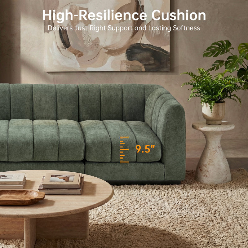 Contemporary green sectional sofa with velvet upholstery