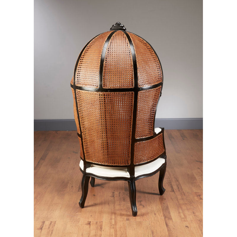 Handcrafted teak wood cane lounge chair with cushion