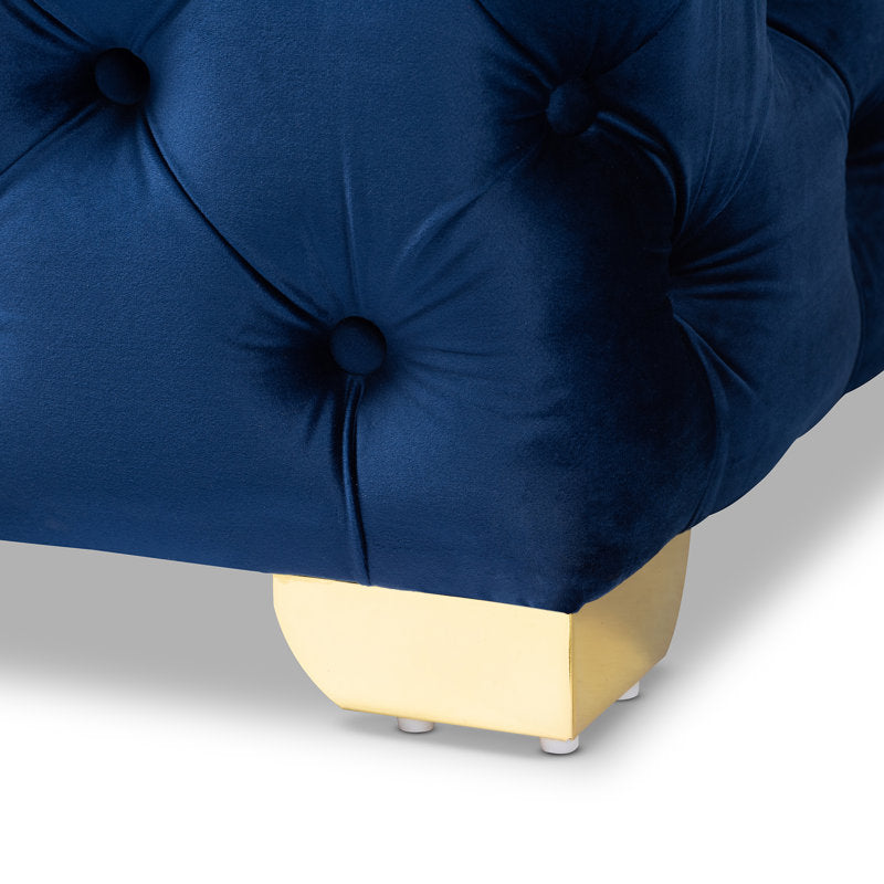 Elegant blue velvet storage-free ottoman bench